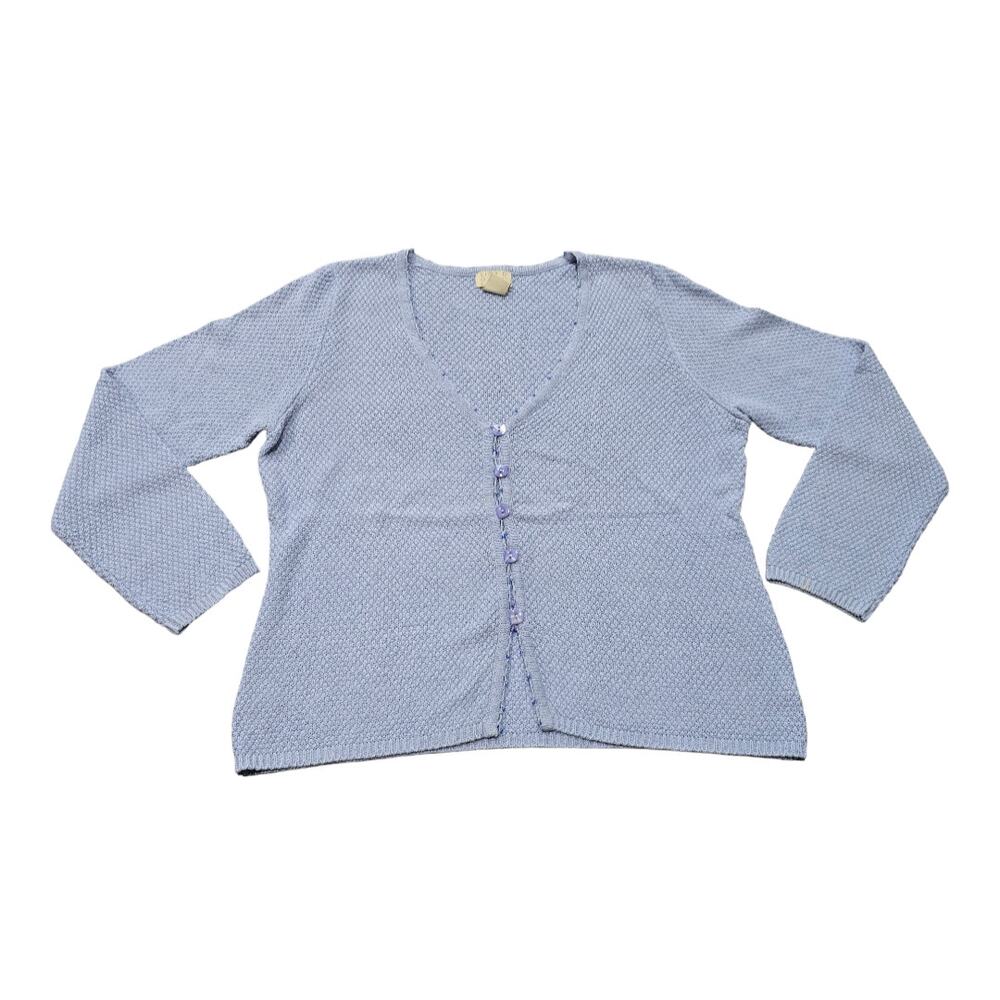 Sigrid Olsen Sport Bluish Purple Linen Button Up Cardigan Long Sleeve Sweater
